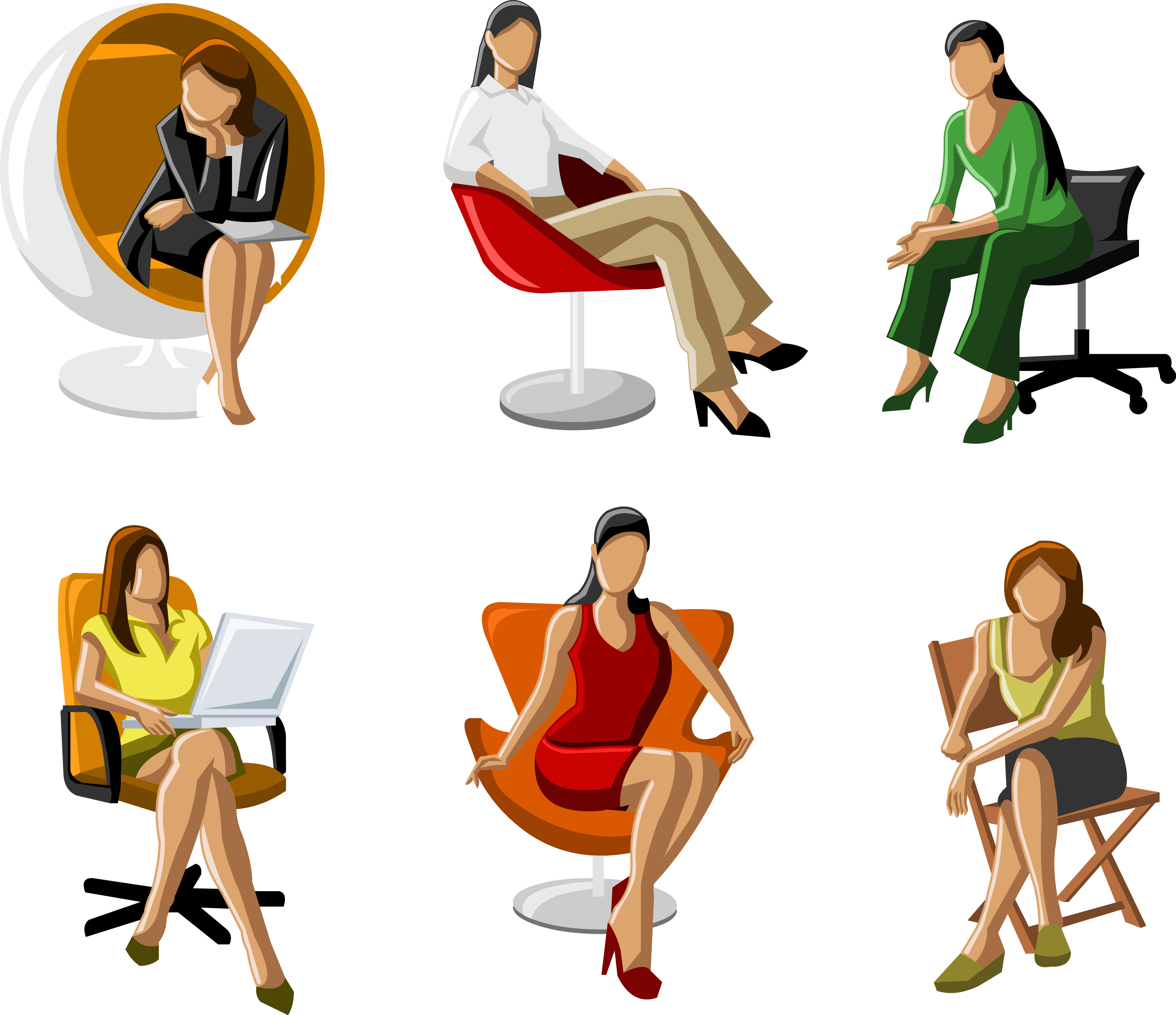 Women Sittingin Various Chairs Vector