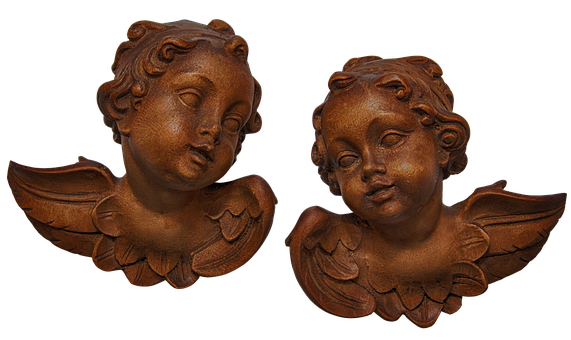 Wooden Angel Figurines Black Background