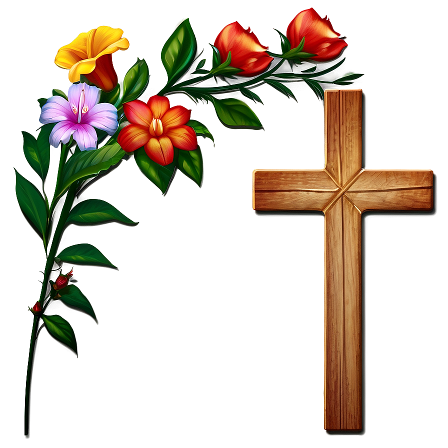 Wooden Cross With Flowers Png 15