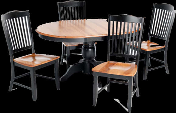 Wooden Dining Set Blackand Natural Finish