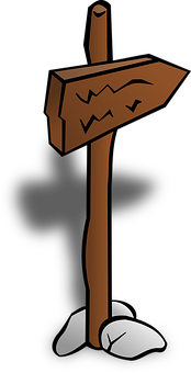 Wooden Direction Sign Cartoon Style