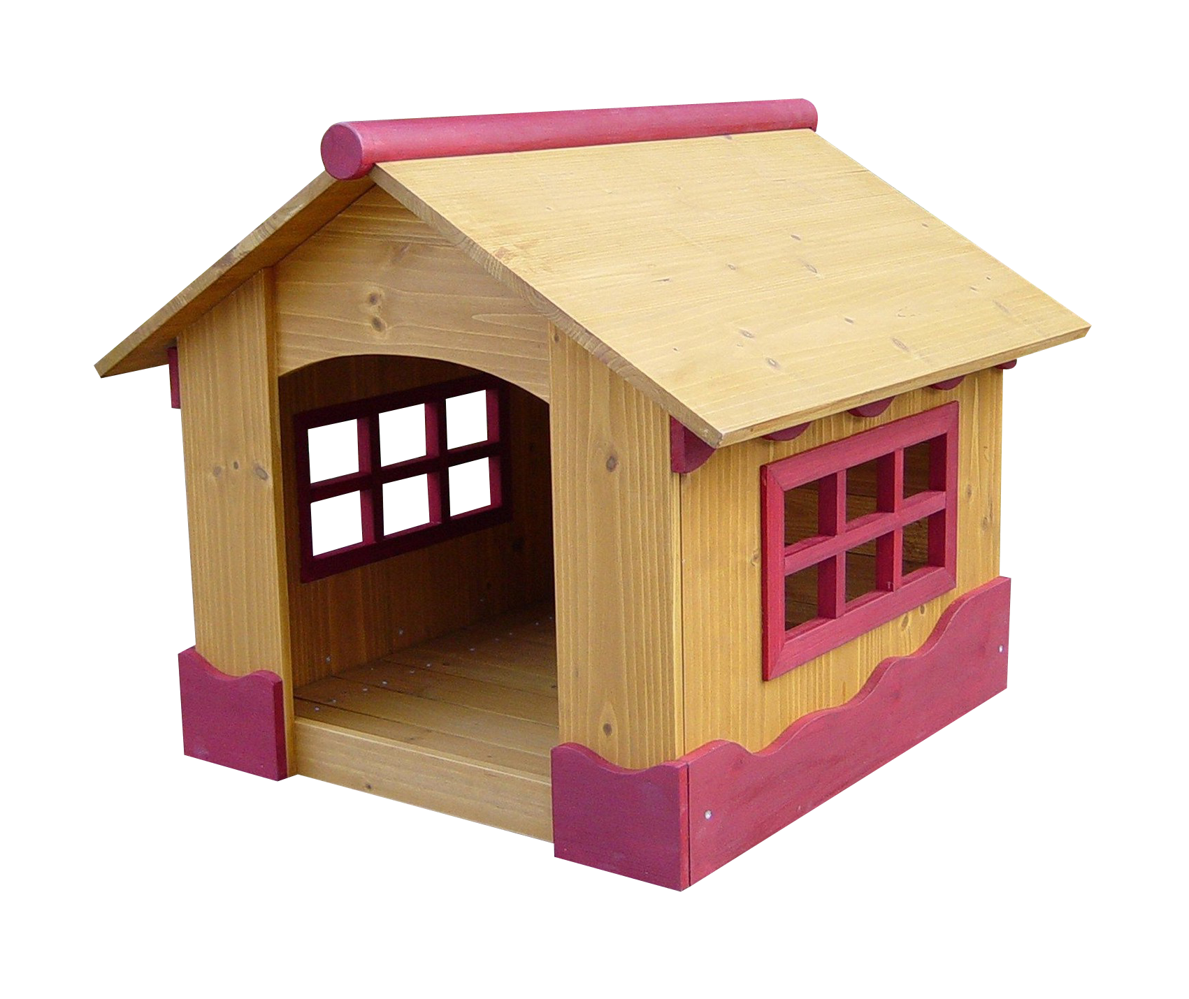 Wooden Dog Housewith Red Trim