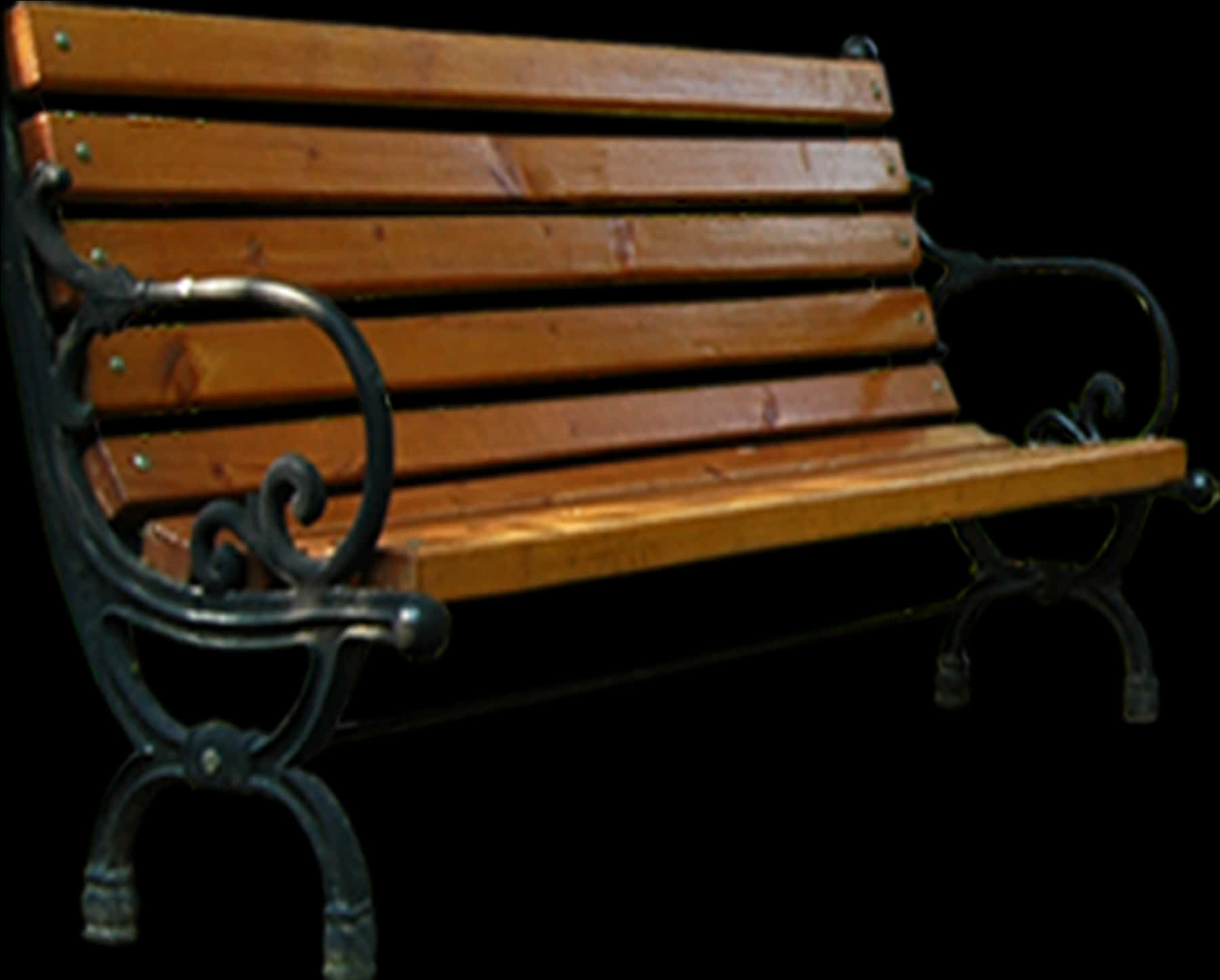 Wooden Park Bench Black Background