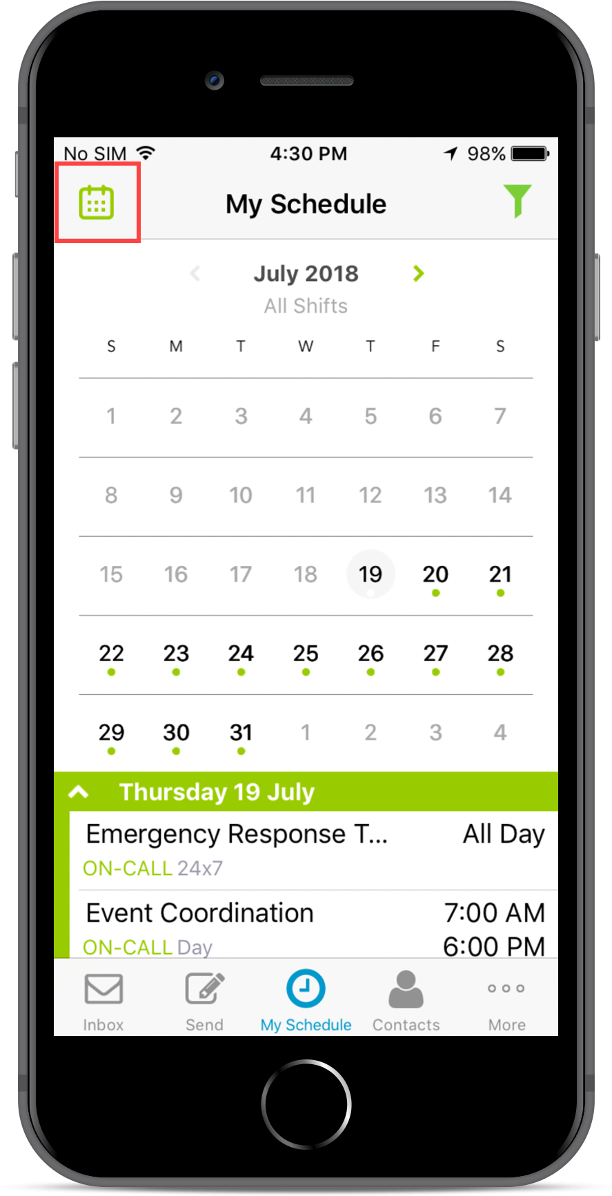 Work Schedule App Screen