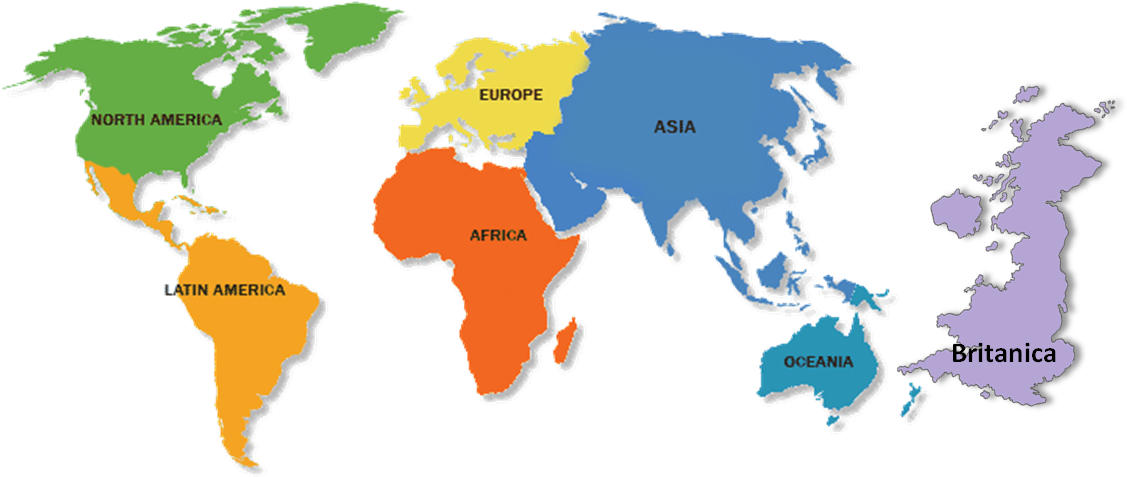 World Continents Color Coded Map