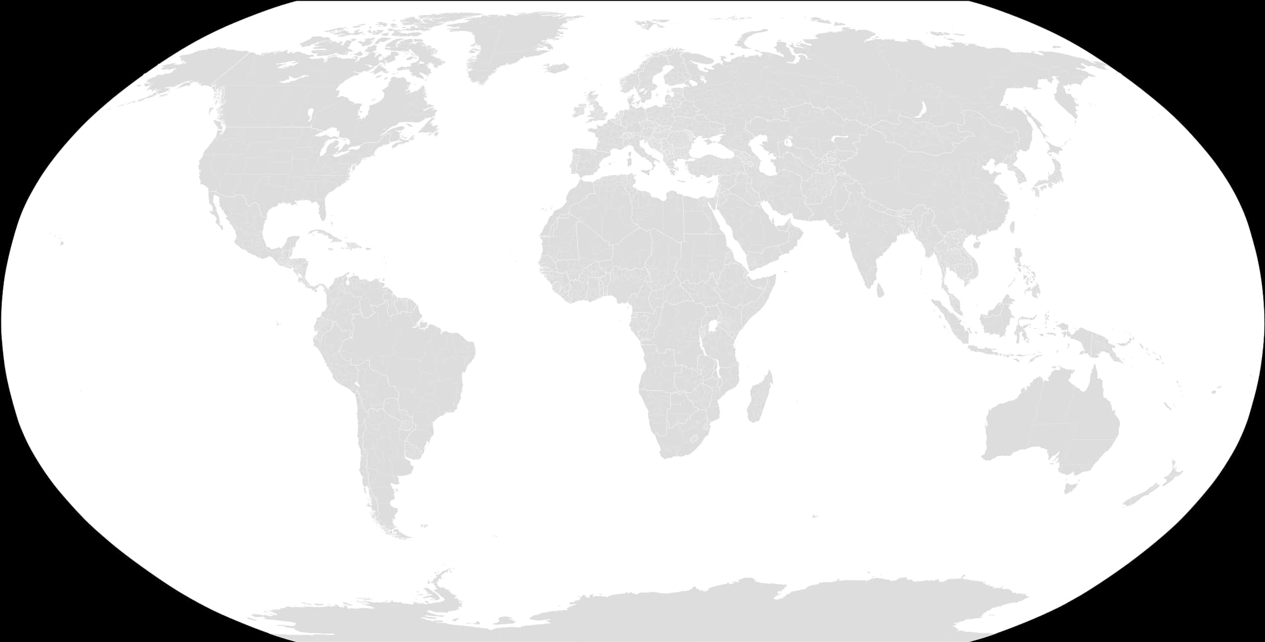 World Map Gray Scale Elliptical Projection