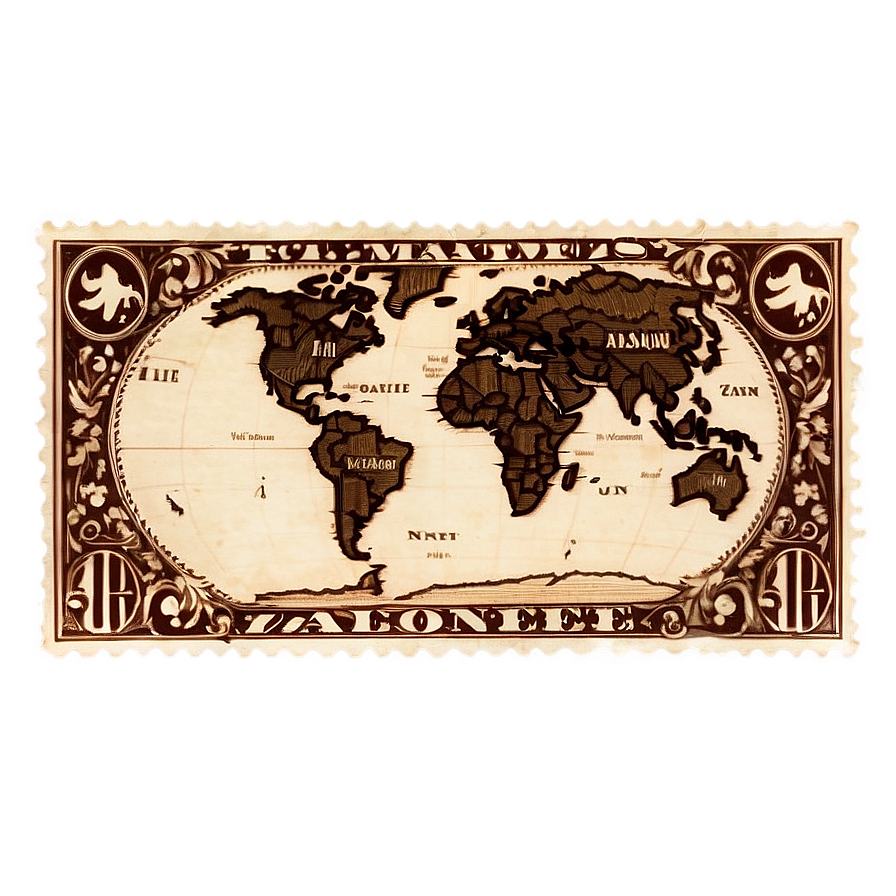 World Map Postage Stamp Png 06122024