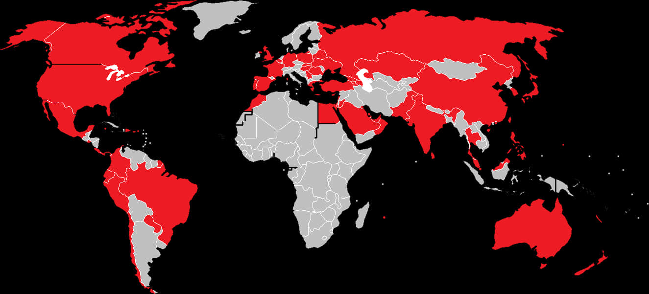 World Map Red Highlighted Countries