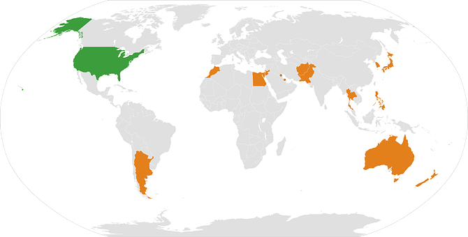 World Map U S A Australia Selected