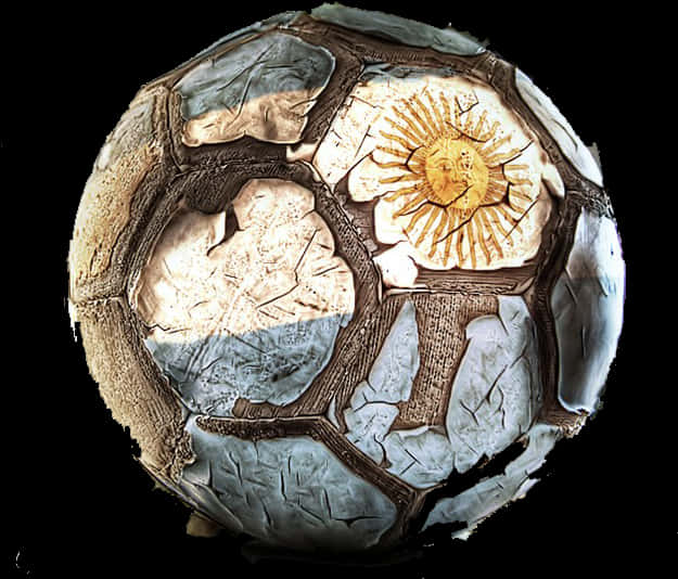 Worn Soccer Ballwith Sun Design