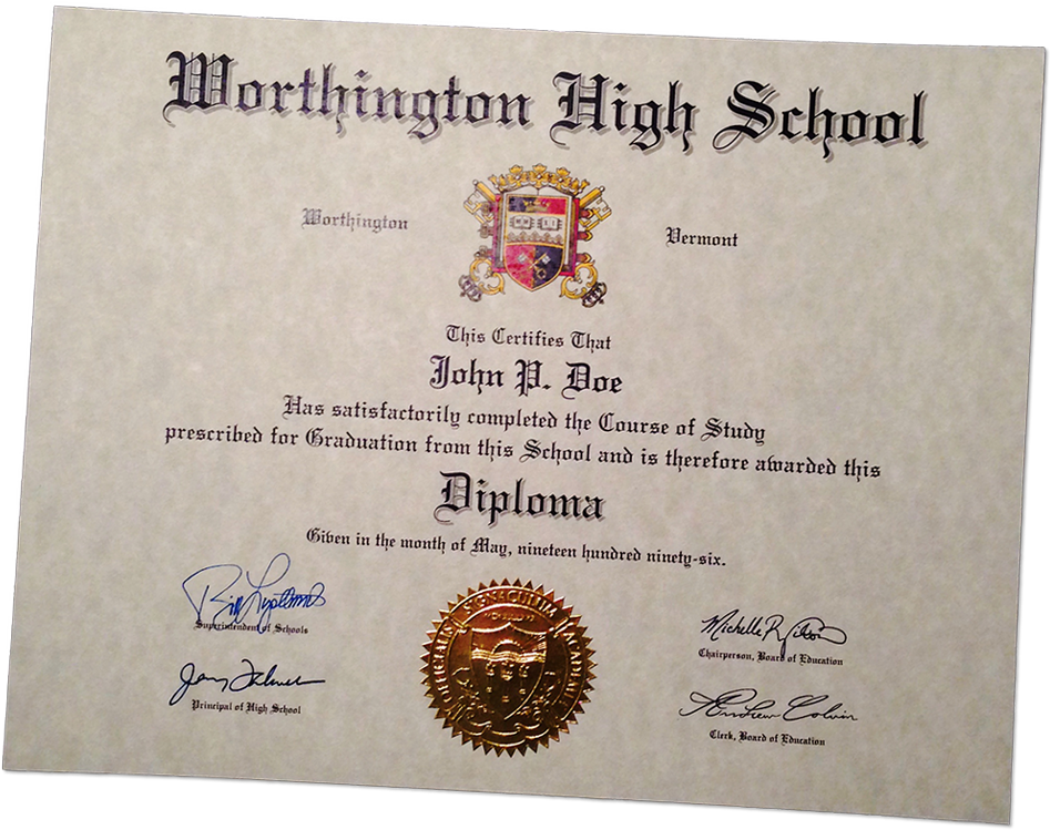 Worthington High School Diploma1996