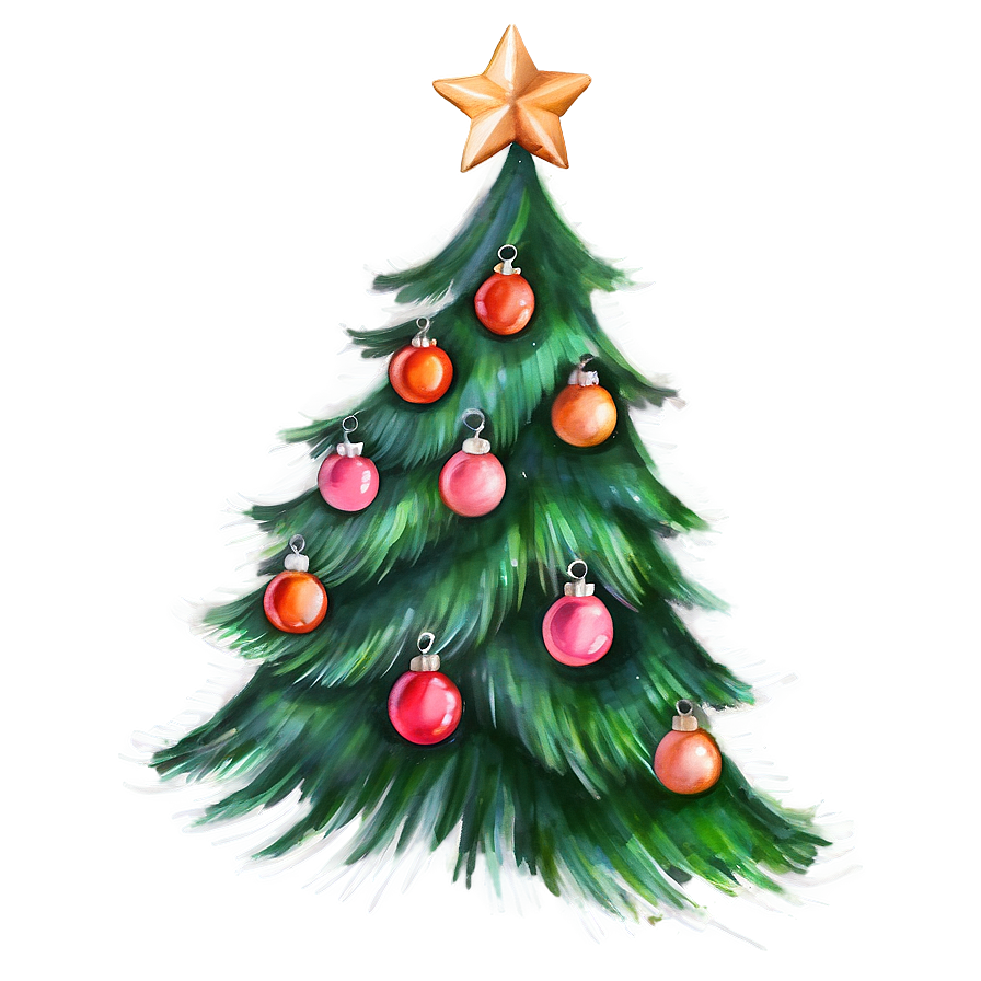 Xmas Tree Watercolor Art Png 48