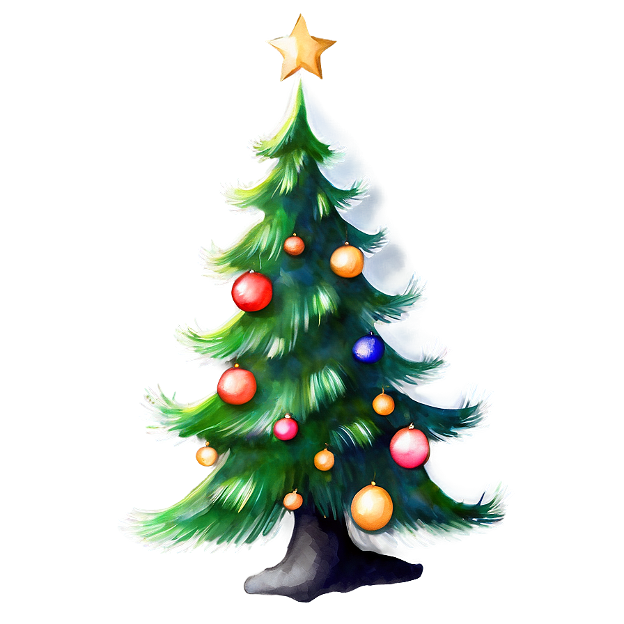 Xmas Tree Watercolor Art Png Flv49