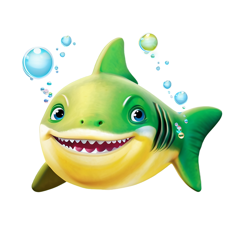 Yellow Baby Shark With Bubbles Png 06212024