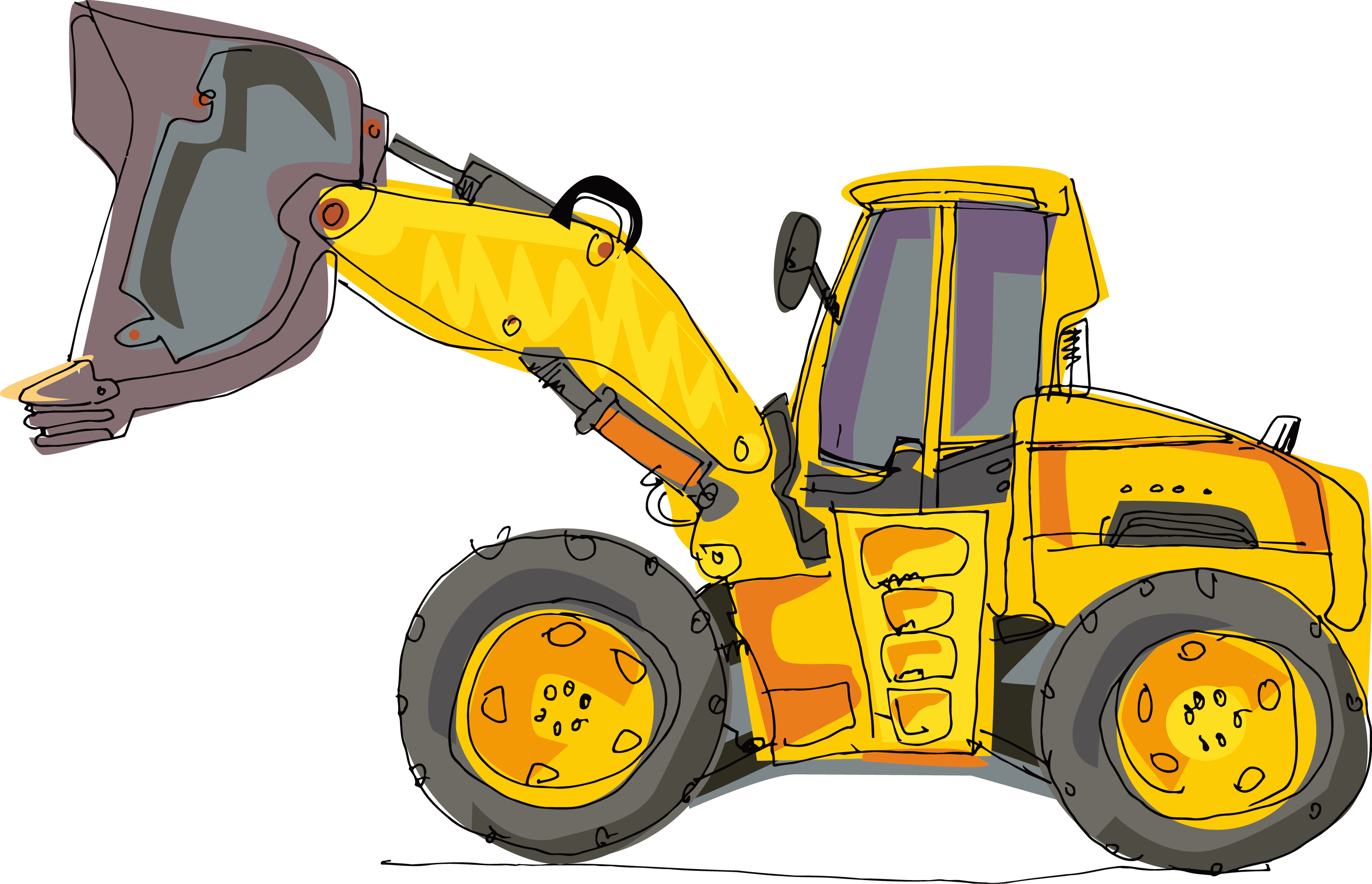 Yellow Backhoe Loader Illustration