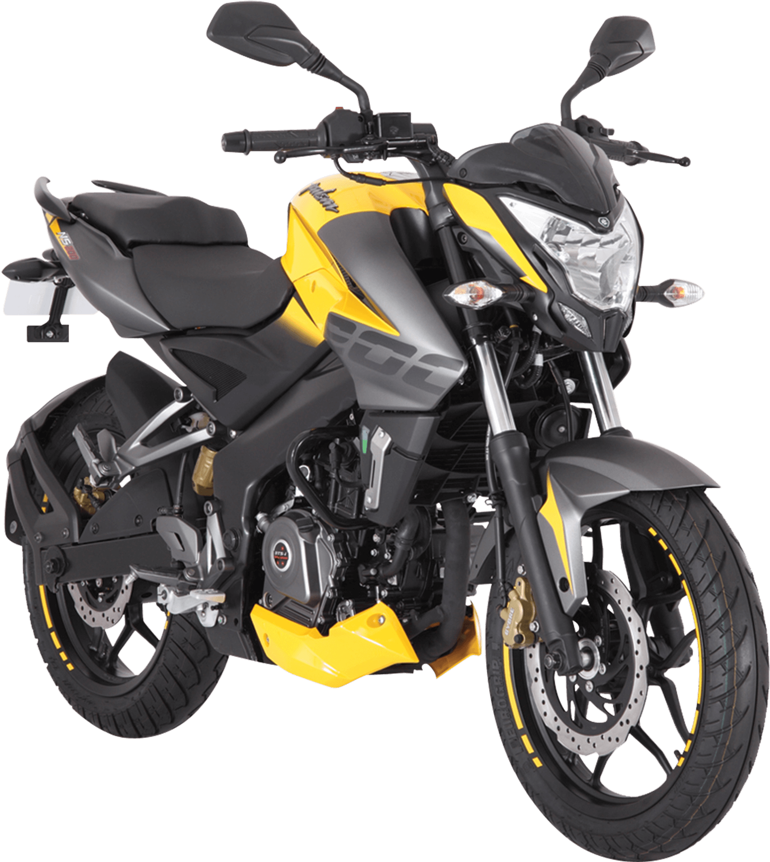 Yellow Bajaj Pulsar Motorcycle Studio Shot