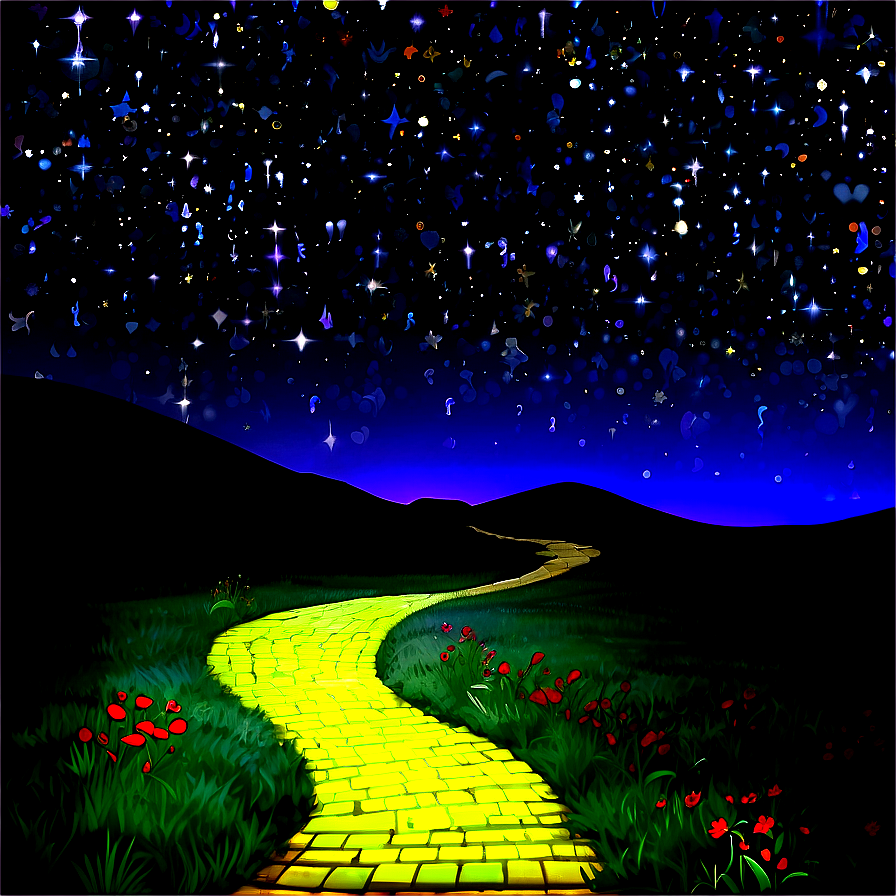 Yellow Brick Road With Night Stars Png Lth