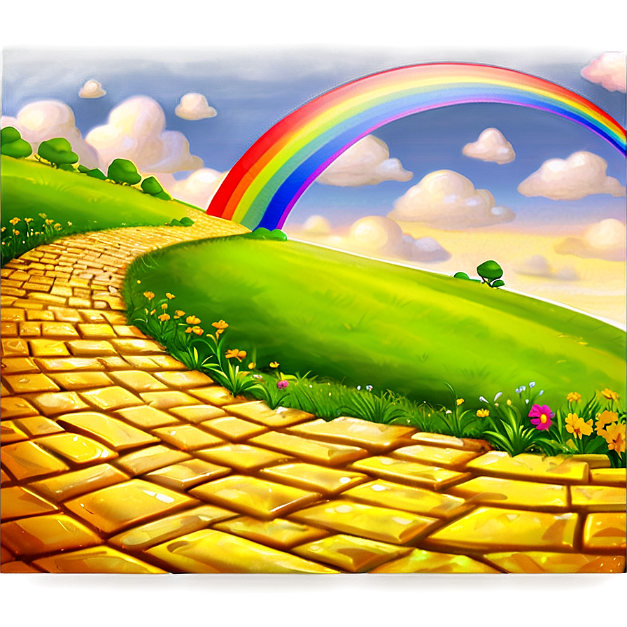 Yellow Brick Road With Rainbow Png 9