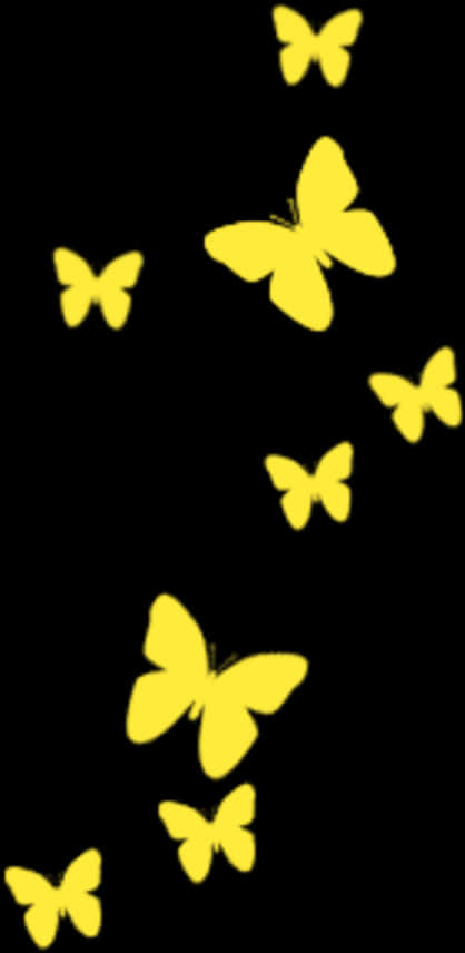 Yellow Butterflieson Black Background