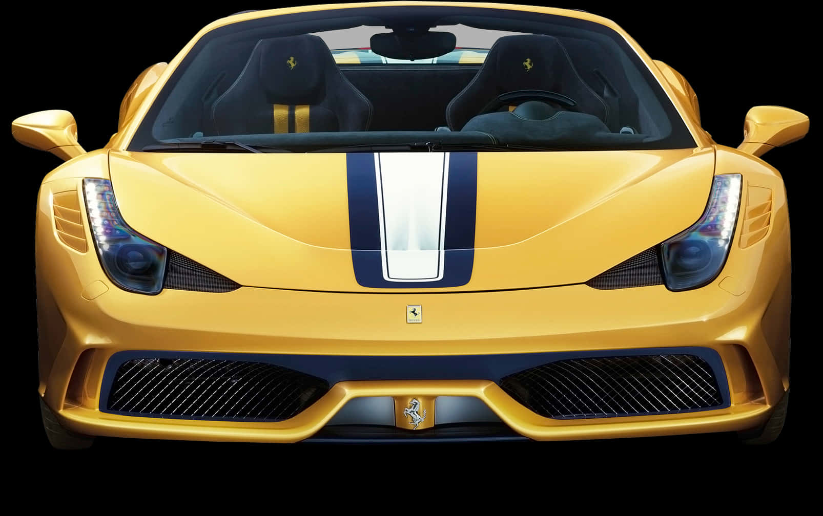 Yellow Ferrari Sports Carwith Blue Stripe