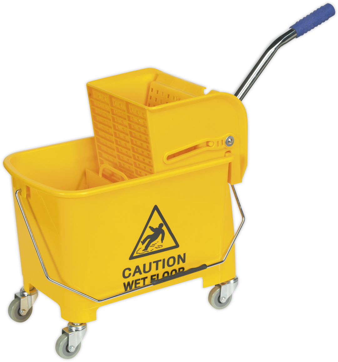 Yellow Mop Bucket With Wet Floor Sign