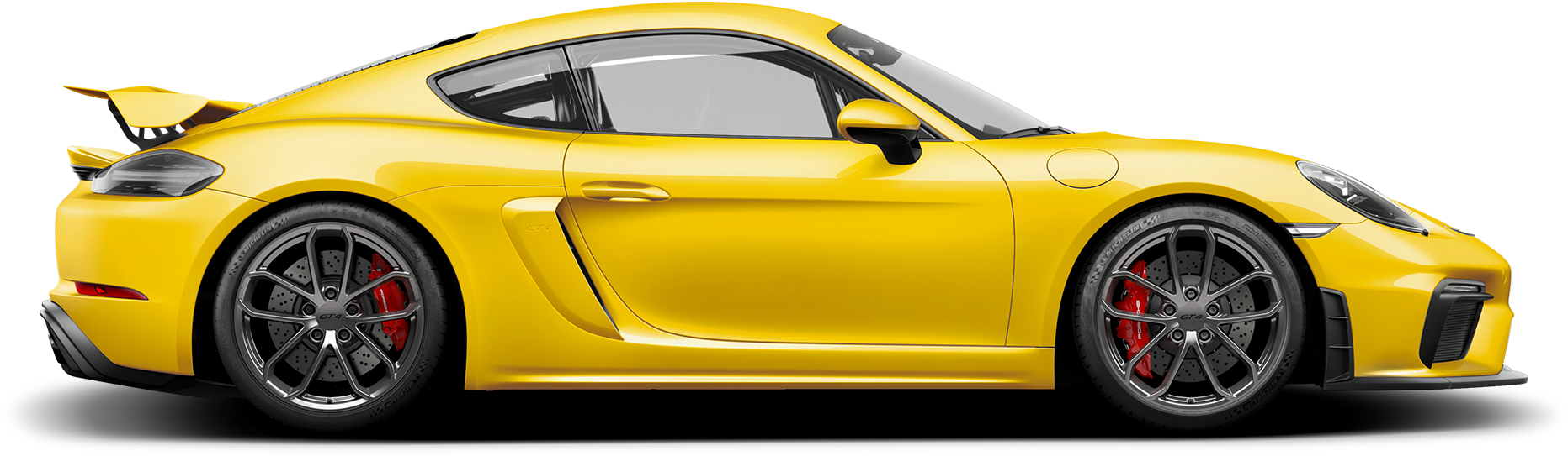 Yellow Porsche718 Cayman G T4 Side View