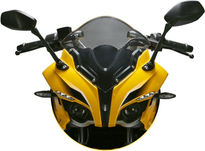 Yellow Pulsar Motorcycle Front View