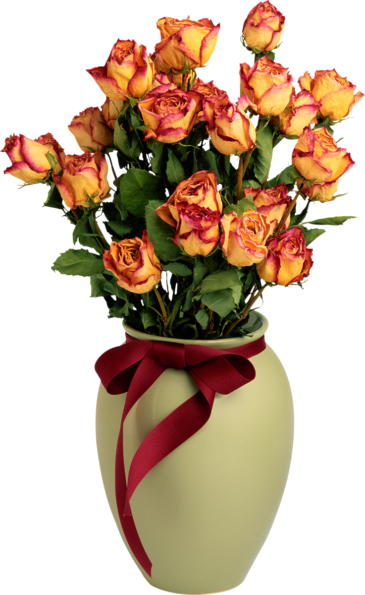 Yellow Rose Bouquetin Vasewith Red Ribbon