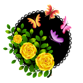 Yellow Rosesand Butterflies Graphic