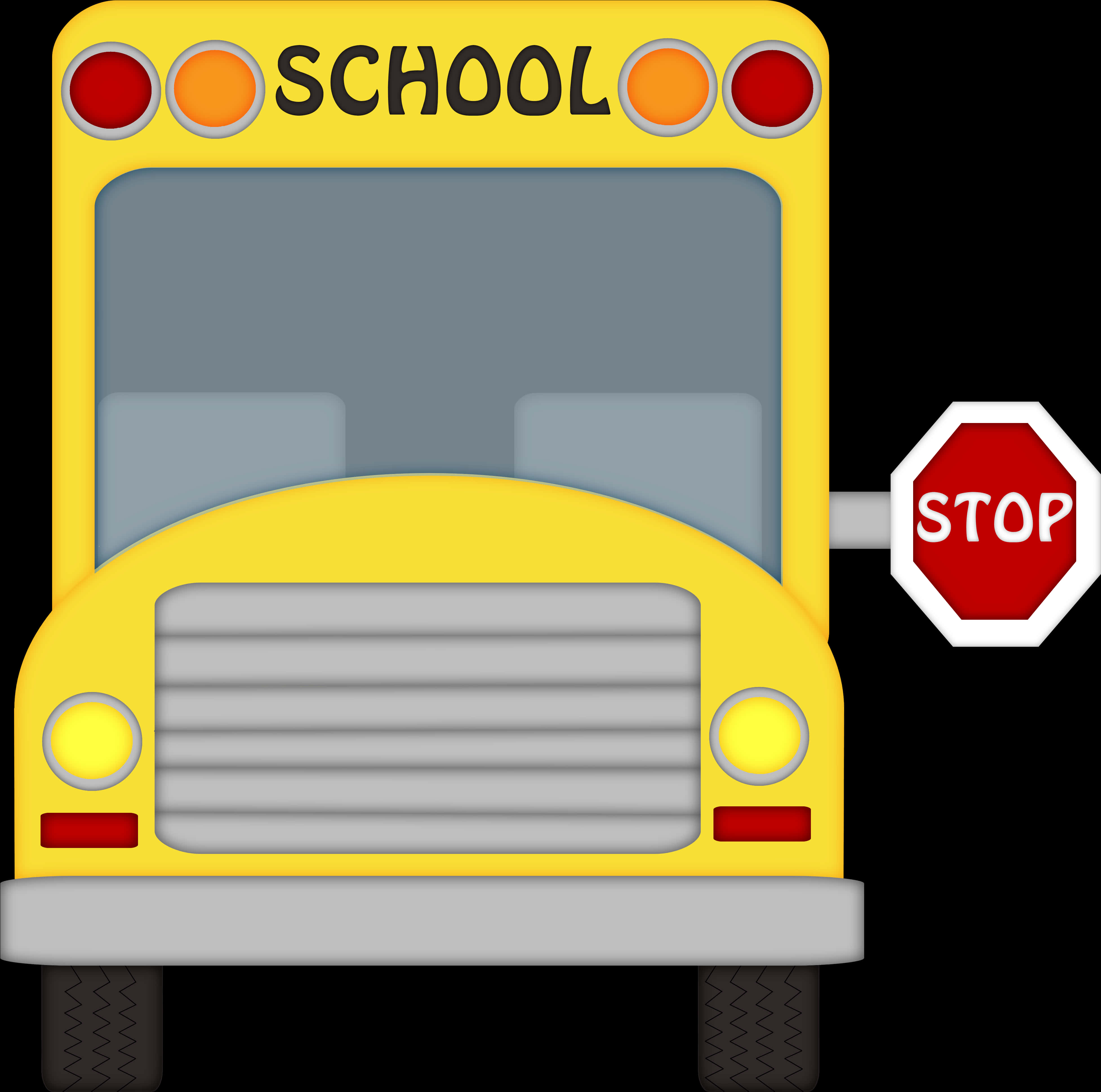 Yellow School Bus Front View Stop Sign