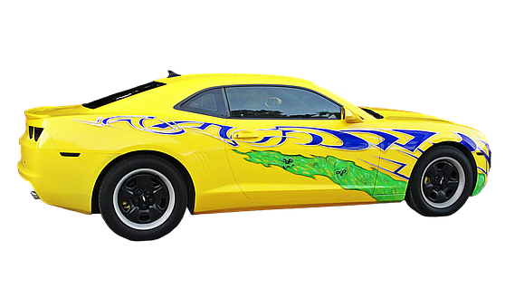 Yellow Sports Car With Graphic Design