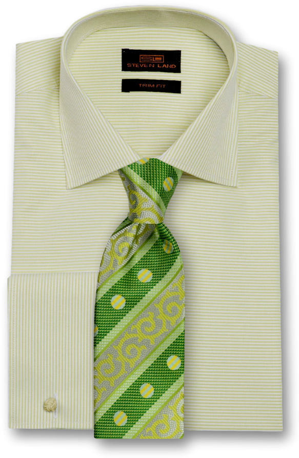 Yellow Striped Dress Shirtwith Green Tie