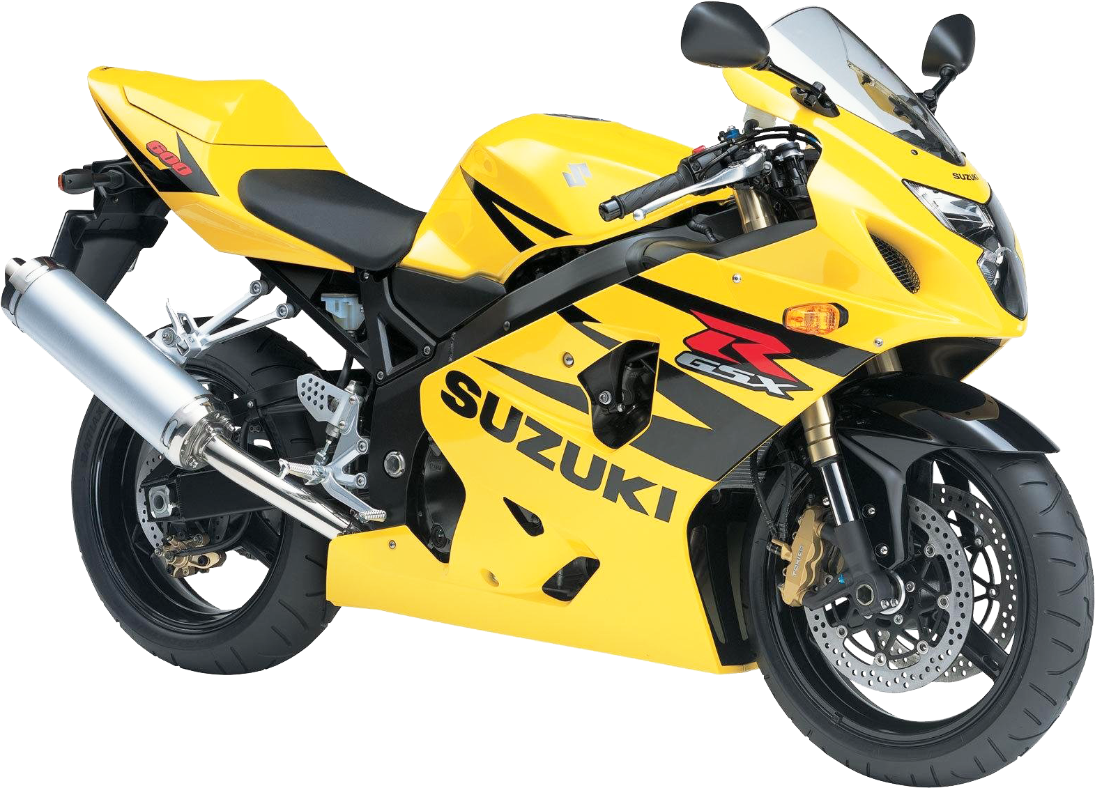 Yellow Suzuki G S X Sportbike