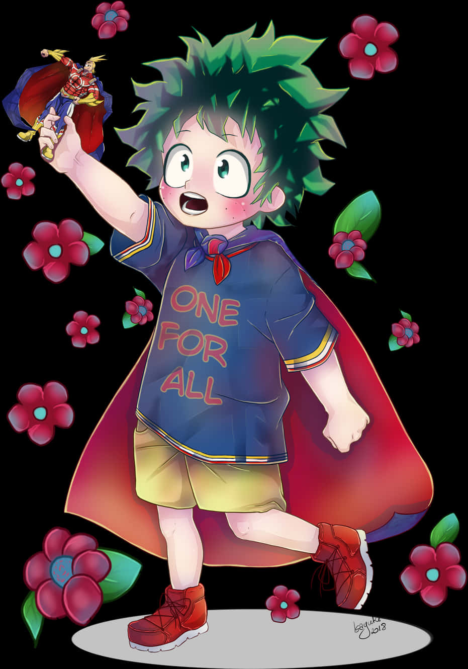 Young Deku Holding All Might Figure