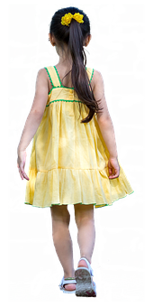 Young Girlin Yellow Dress Walking Away