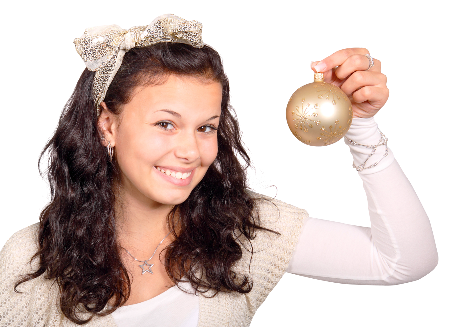 Young Woman Holding Christmas Ornament