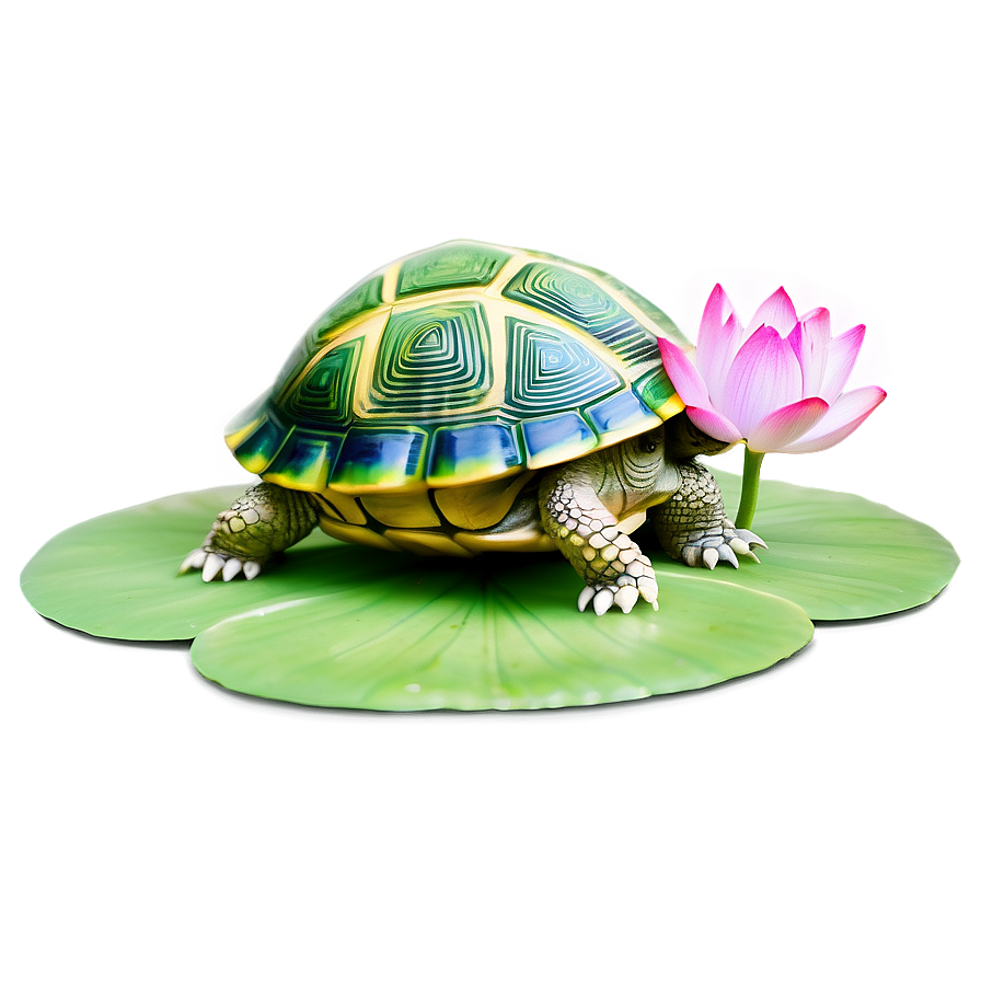 Zen Turtle With Lotus Flower Png Tsl