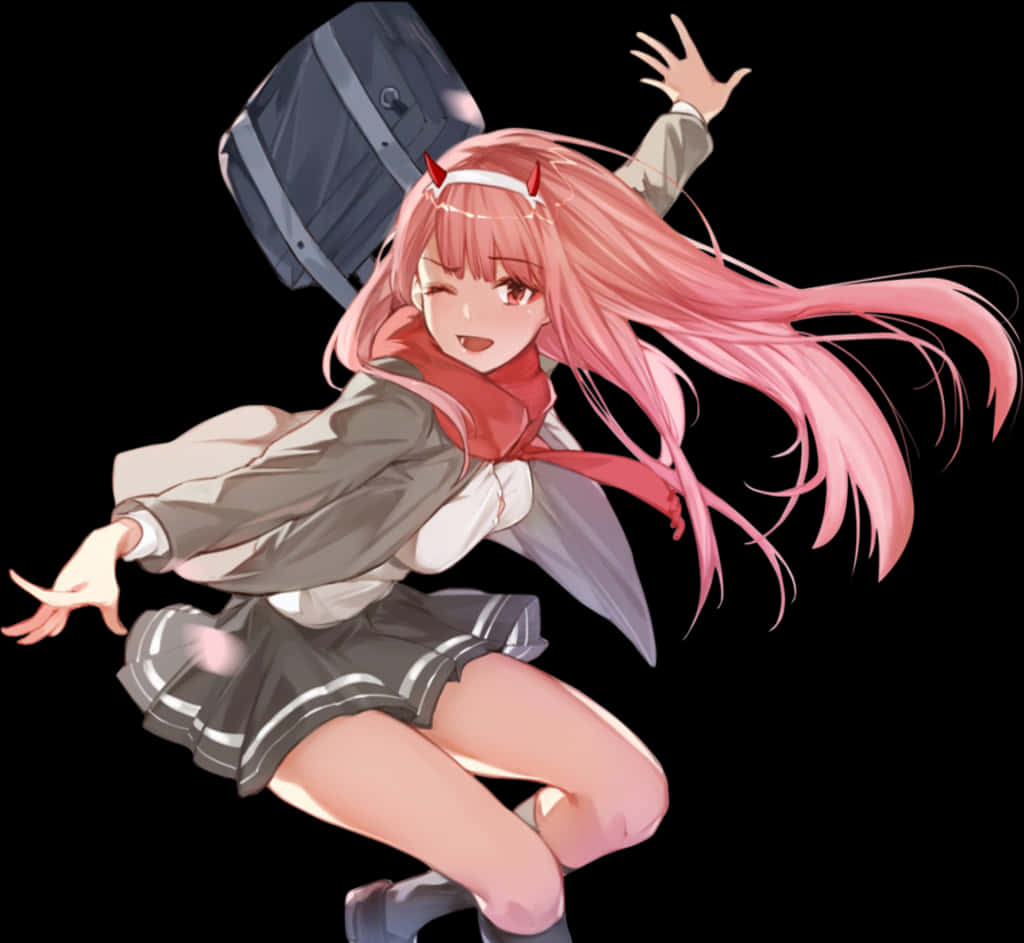 Zero Two Anime Character Jumping