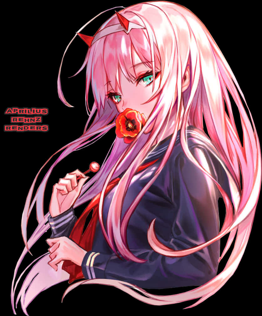 Zero Two With Flower Anime Art