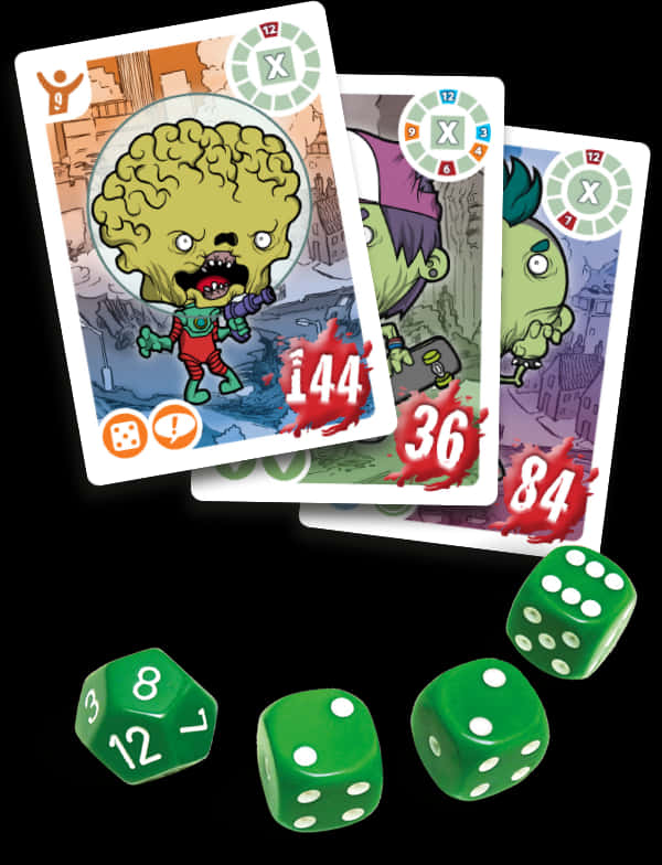 Zombie Themed Game Cardsand Dice