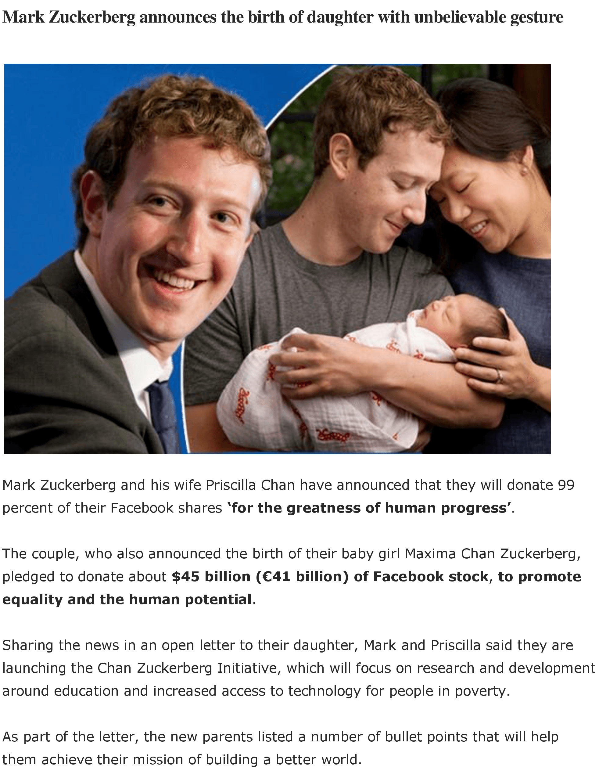 Zuckerberg Family Announcement