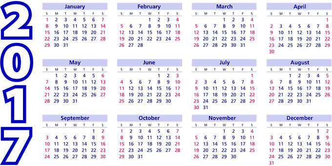 2017 Blue Red Calendar PNG Image