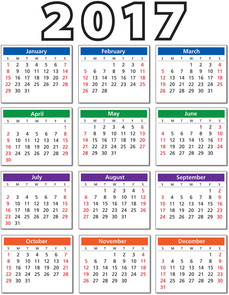 2017 Colorful Yearly Calendar PNG Image