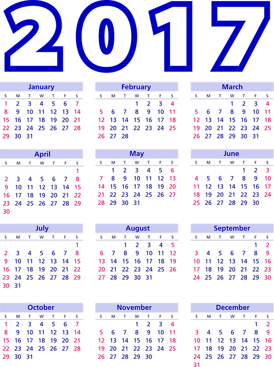 2017 Full Year Calendar PNG Image