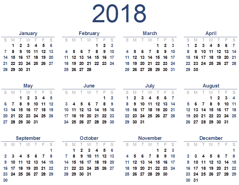 2018 Calendar Overview PNG Image