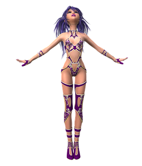 3 D Animated Characterin Purple Outfit PNG Image