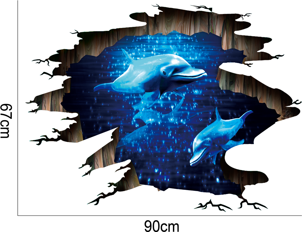 3 D Dolphinsin Space Wall Decal PNG Image