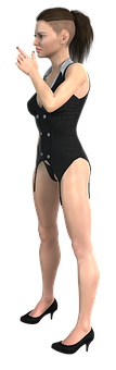 3 D Model Woman Black Outfit PNG Image