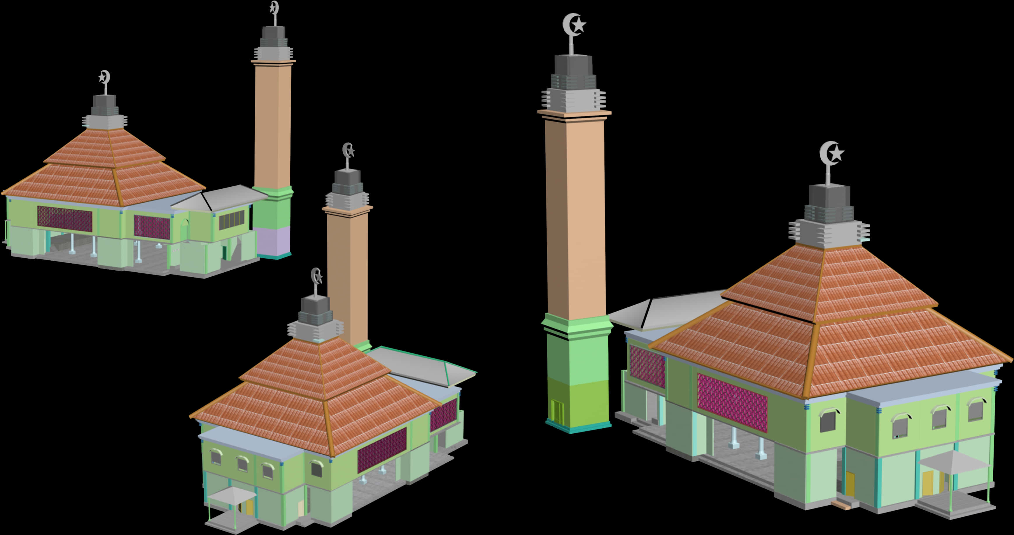 3 D Rendered Masjid Models PNG Image