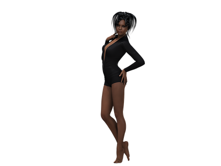 3 D Rendered Model Black Bodysuit PNG Image